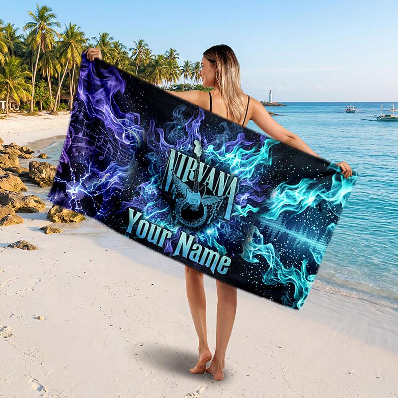 Nirvana Customized Name Text Beach Towel, Soft Absorbent Towel Beach Pool Travel Personal Gift