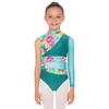 Girls Gymnastic Leotard Sparkly Rhinestones Patchwork Asymmetric Sleeve Design Back Hole Out Crotch Press Buttons Dance Unitard Competition Bodysuit