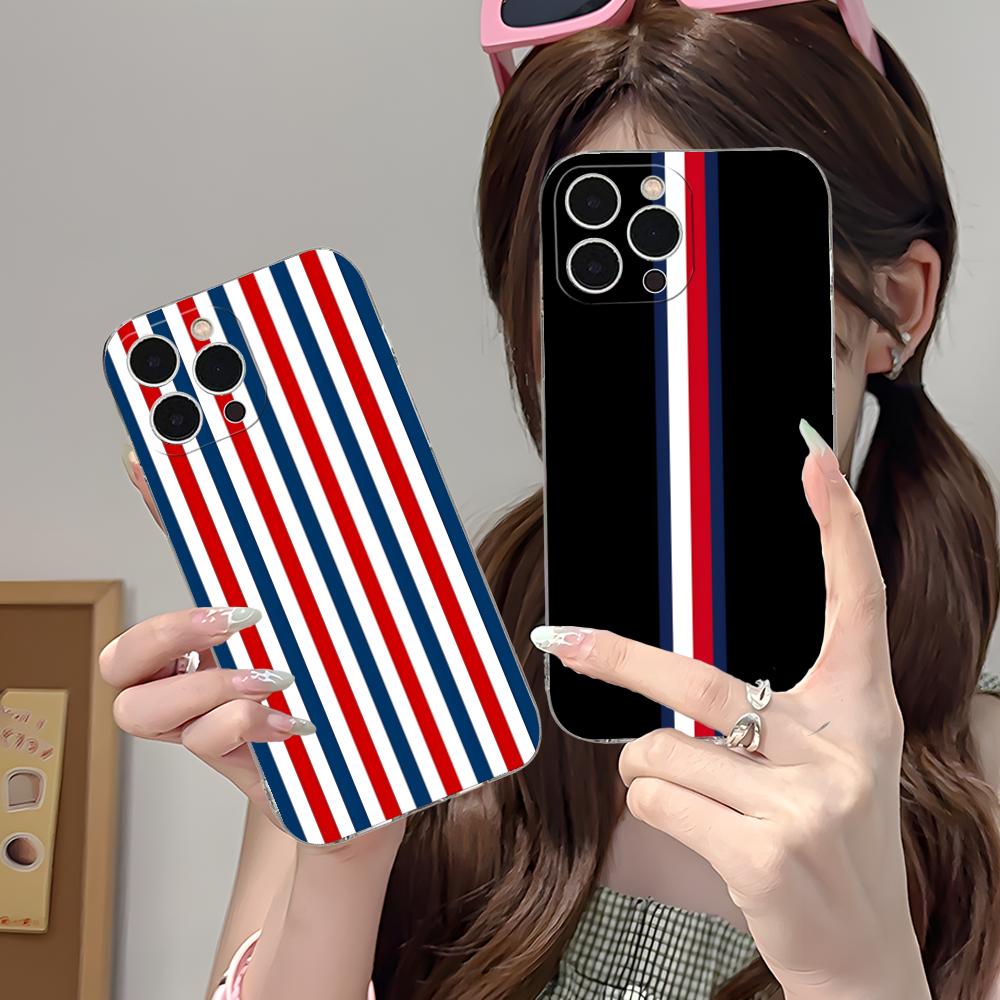 Red Blue Stripe Mobile Phone Case for iPhone 17 16 15 14 13 12 11 X XR XS Air Pro Max Plus Mini Clear Colorful Cover Cellphones