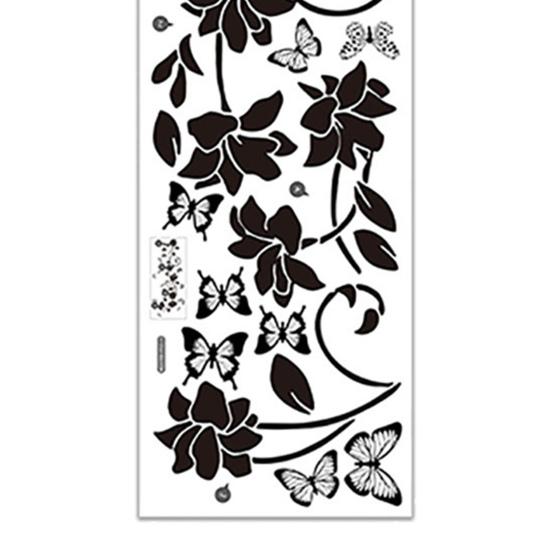 Yousheng Black Flower Butterfly Glass Sticker Waterproof PVC Removable Self-Adhesive Bathroom Wall Door Floral Art Decorative Decal