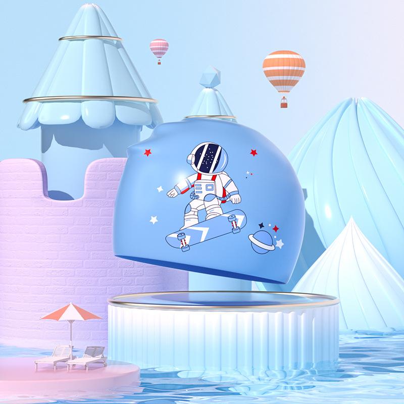 Children's Swimming Cap CuteCartoon Print Coated Swimming cap Waterproof Ear Protection Silicone Swimming Cap For Boys and Girls