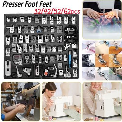 32/42/52/62 Uds. Prensatelas para máquina de coser doméstica multifuncional, juego de pies, suministros de costura