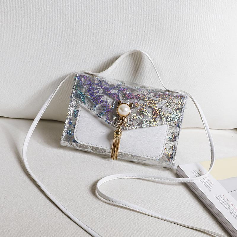 Mobile Phone Bag Women's Summer and Autumn Floral Cat Ear Tassel Contrasting Color Transparent Small Square Bag Single Shoulder Oblique Span Portable