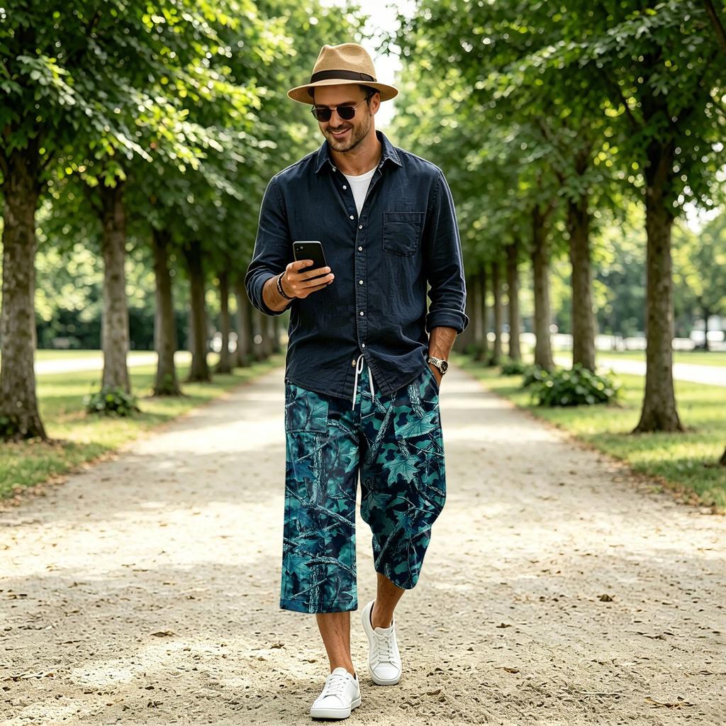 Men's Casual Drawstring Cargo Shorts Plaid Camouflage Pattern for Summer