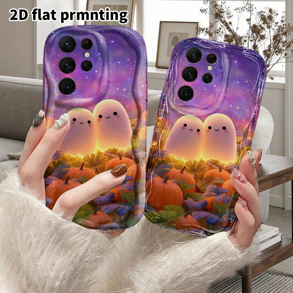 Phone Case: 2D Flat Samsung Galaxy A34 A35 M05 M06 S20 S22 S21 FE Plus 5G Protective Case, Couples Style, Pumpkin Field Scene, Christmas and Halloween