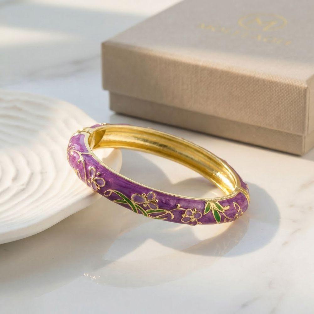 Elegant Cloisonne Bangle Rhinestone Retro Court Floral Bangle Charming Enamel Bracelet  Fashion