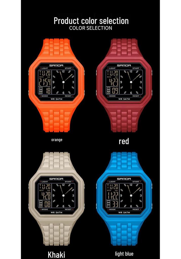 SANDA Unisex Fashion Square Multifunctional Wristwatch – Waterproof, Alarm, Electronic Timer.