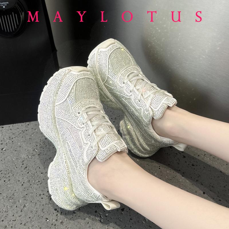 Fashion Youth Girls Chunky Crystal Sneakers Women Fashion Casual Breathable Height Increased Flat Platform Bling Bling Shoes Footwear