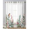 Christmas Eucalyptus Berries Robin Sheer Curtains for Living Room Decoration Window Curtains Kitchen Tulle Voile Curtains