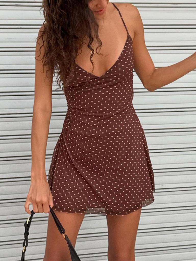Evropské a americké bodycon šaty bez rukávů s puntíky - Zeštíhlující design se špagetovými ramínky a stahováním v pase pro ženy