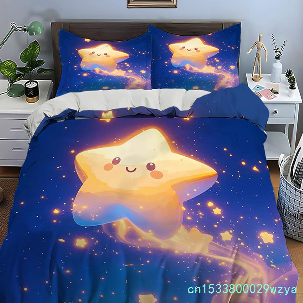 Cute Cartoon Stars Print Bedding Set Duvet Cover 1 Duvet Cover 2 Pillowcases Adult And Kids Bedding Set Luxury Children's Gifts