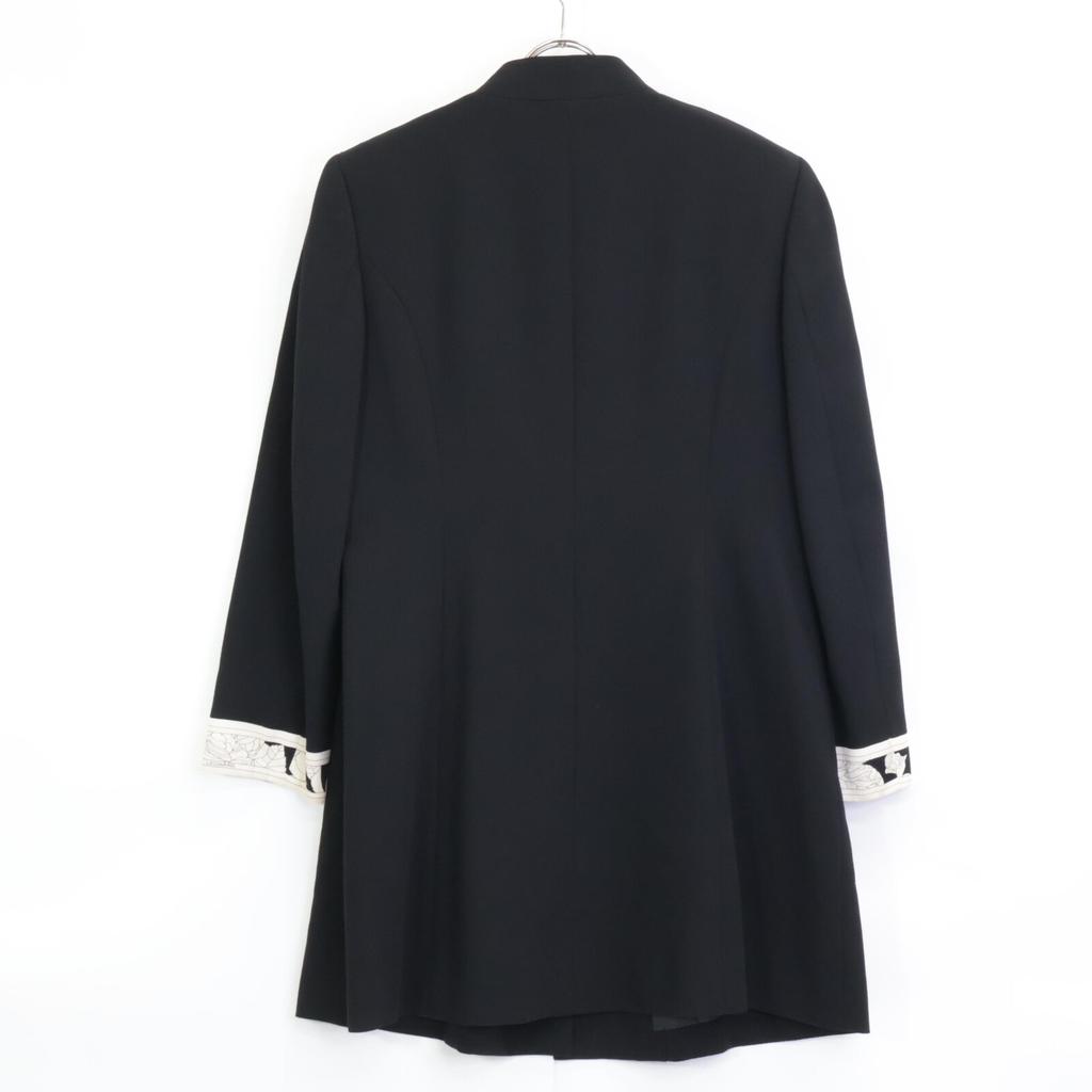 LEONARD Black wool and silk collarless coat coat 11AR Black WhiteUsed