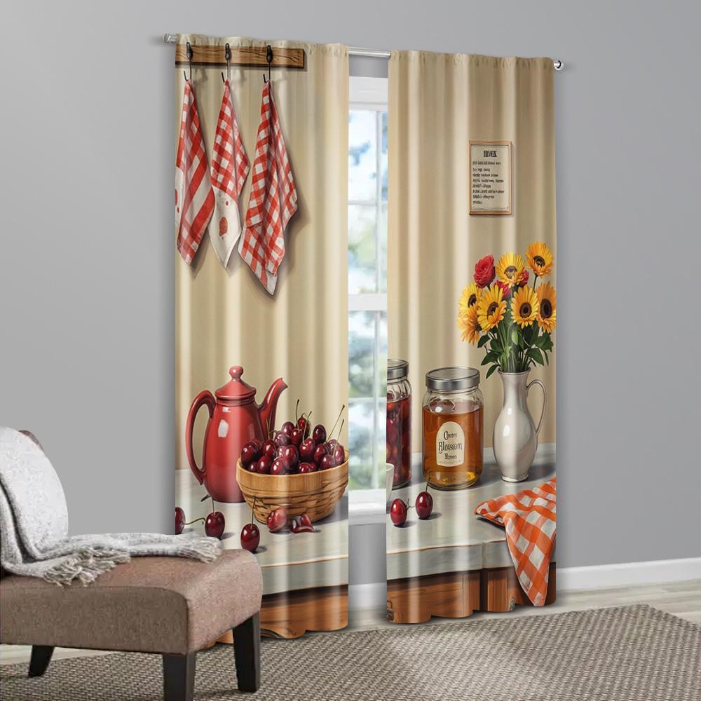 2pcs   Contemporary Curtains  print Kitchenware Painting Durable 100% Polyester Fabric (without rod) Versatile All Use for
