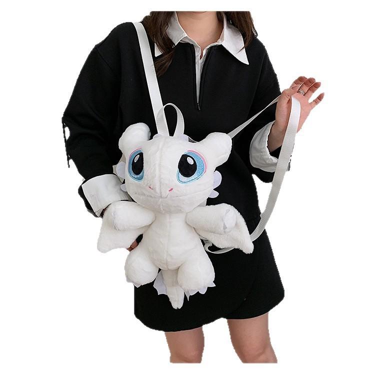 Toothless Plush Double Backpack For Kids With Zipper Closure And Phone Pocket