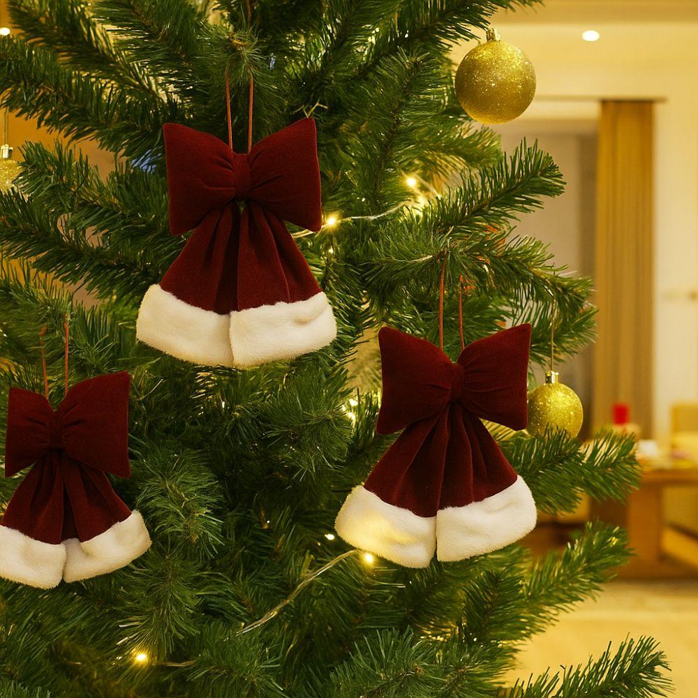 Flocking Christmas Tree Bowknot Wine Red Bowknot Hanging Ornament  Mall Atmosphere