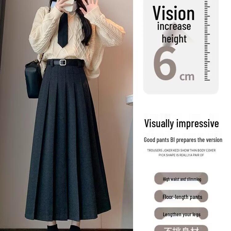 Autumn/Winter Women's Plus Size Retro Academic Pleated Wool Skirt