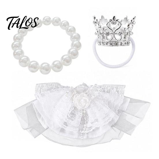 Soft Lace Goose Costume 7 Inch Mini Wedding Outfit, Tulle Bridal Dress with Crown, Crown for Ornament Veil & Pearl Bracelet, Cute Figurine Tabletop
