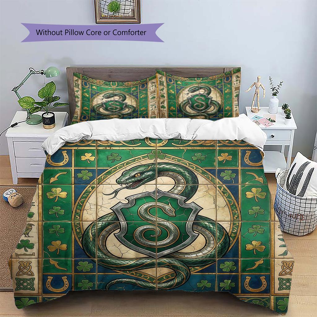 Mural Academy Emblem Pattern Bedding Quilt Set Quilt Cover Pillowcase Home Decoration Birthday Gift (1 * duvet cover + 2 * pillowcase, without core)
