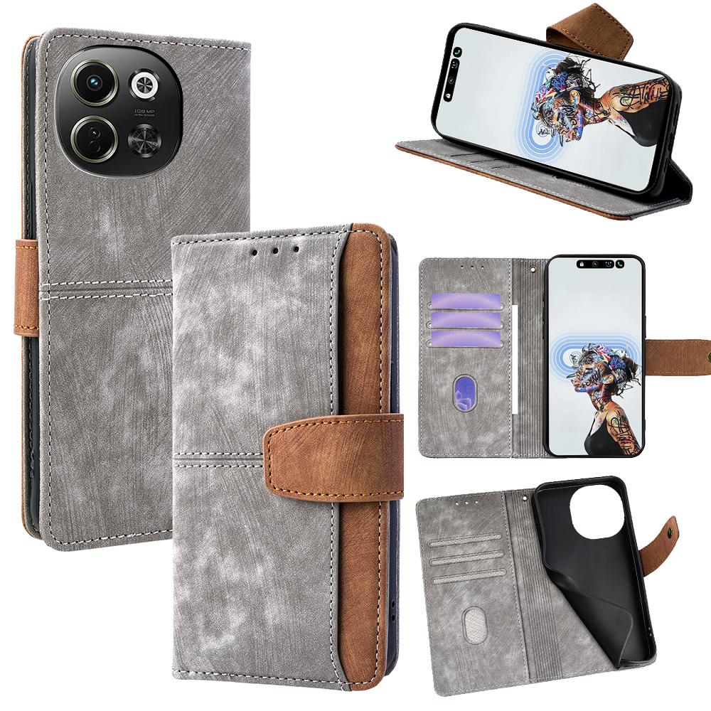 

For TECNO Pova 6 Neo 5G/Spark 30 5G Case RFID Blocking Color Splicing PU Leather Wallet Phone Cover Grey