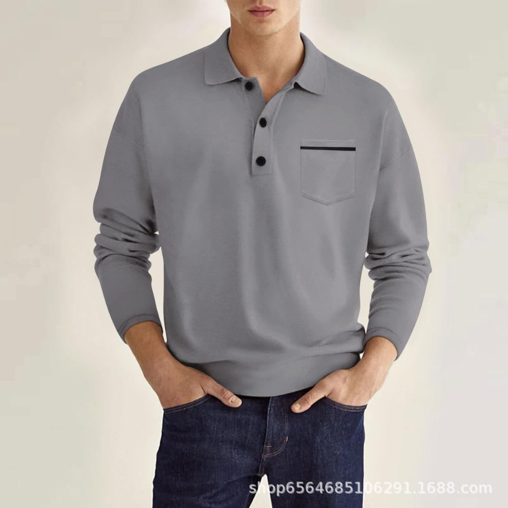 Spring Long Sleeved V-neck Men's Casual Top Polo Shirt