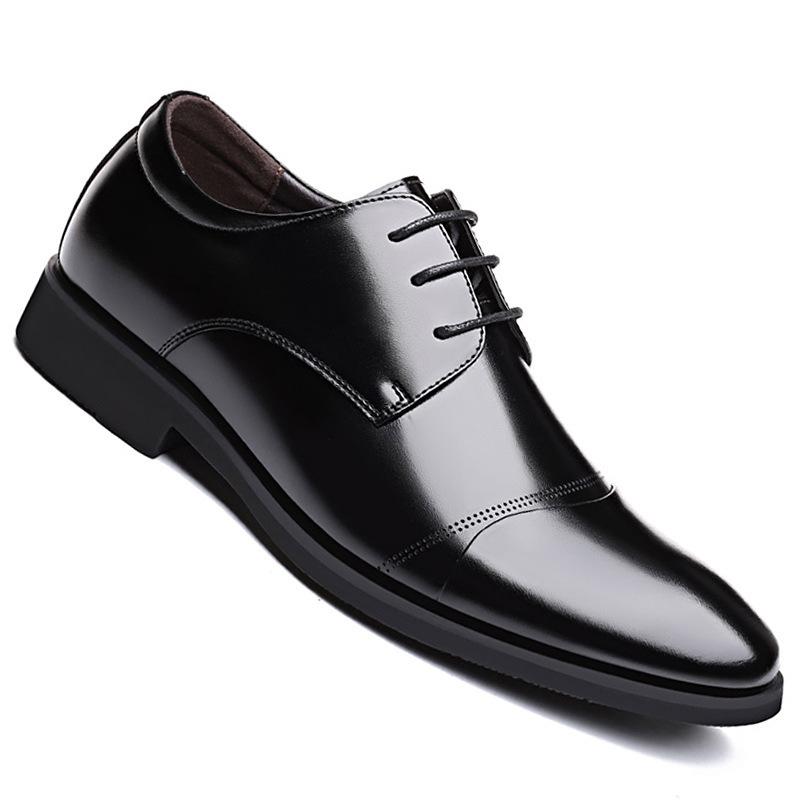 Leather Shoes Men's Autumn Business Dress Genuine Leather Men's Casual Black Pointed Inner Height Increase Men's Shoes Leather Shoes