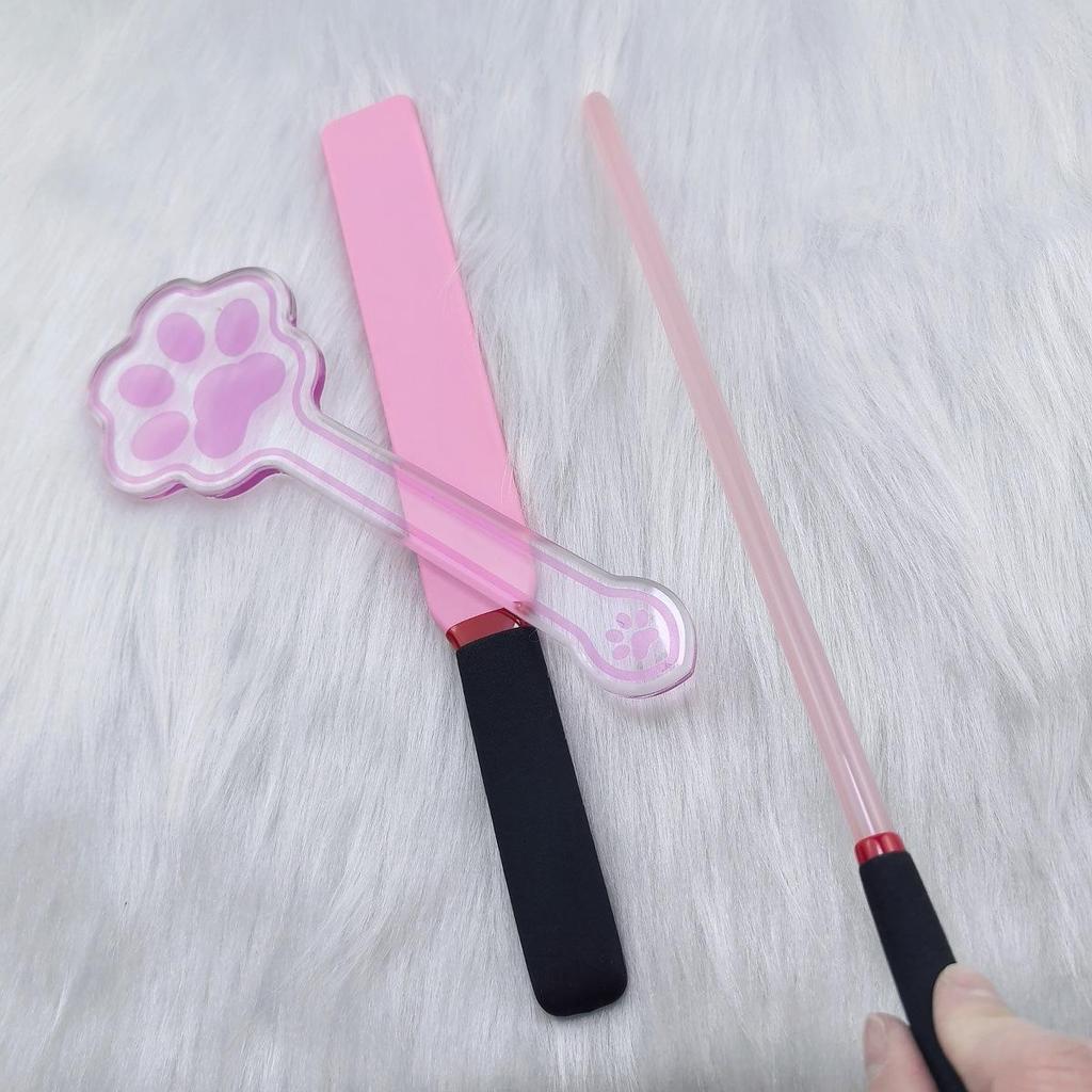 SPANK Roze Acryl Kattenpoot Peddel Set: Harsstaaf, Siliconen Peddel, Zachte Discipline Liniaal in Schattig Roze SM.