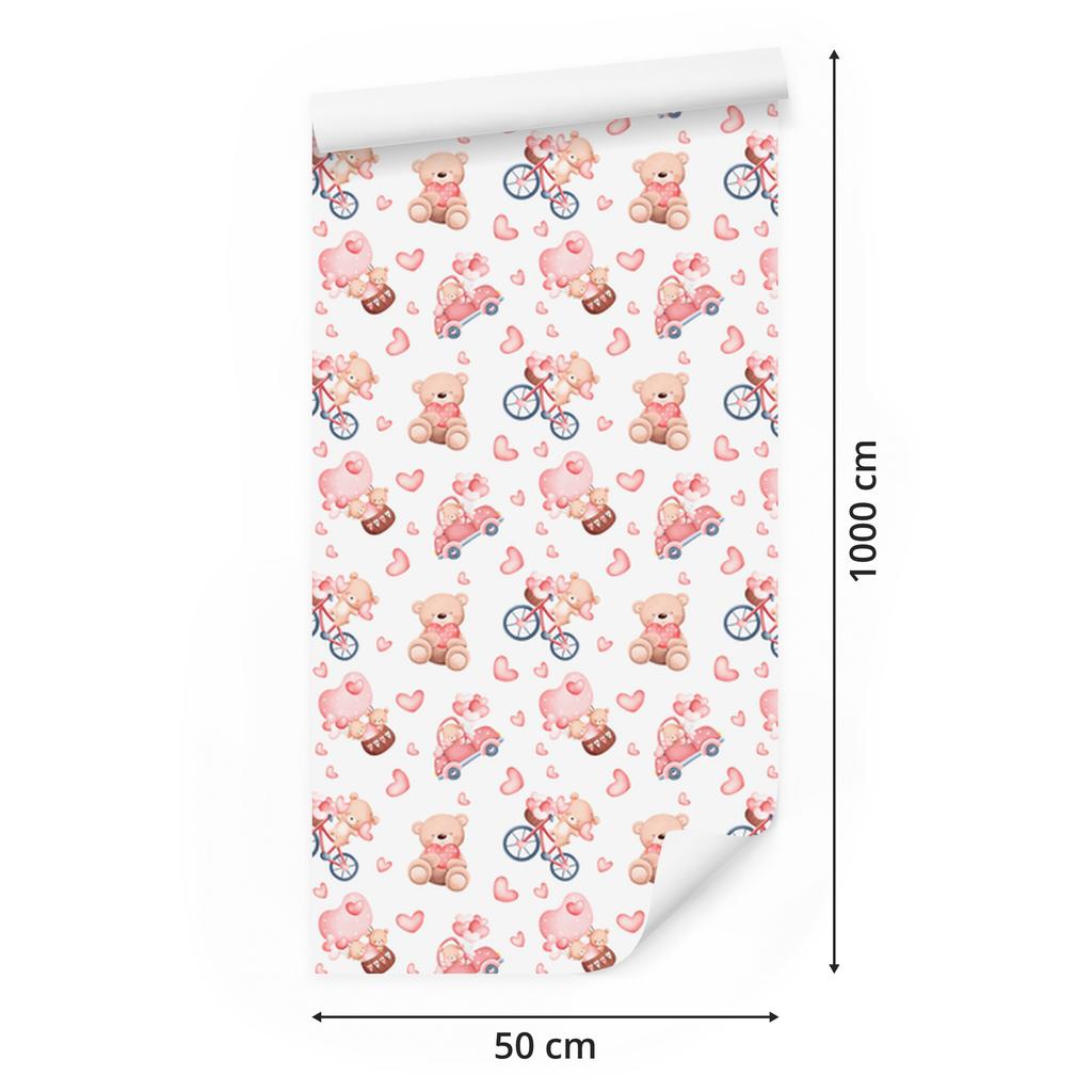 Bear White and Coral Wallpaper for Living Room and Bedroom 50x1000
