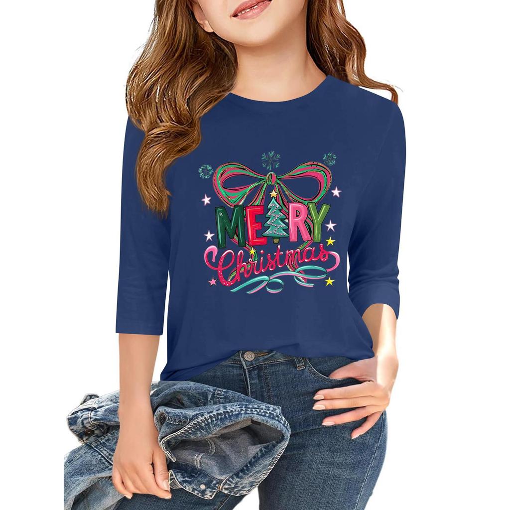 Children's 3/4 Sleeve Independence Day Printed Round Neck Casual T-shirt