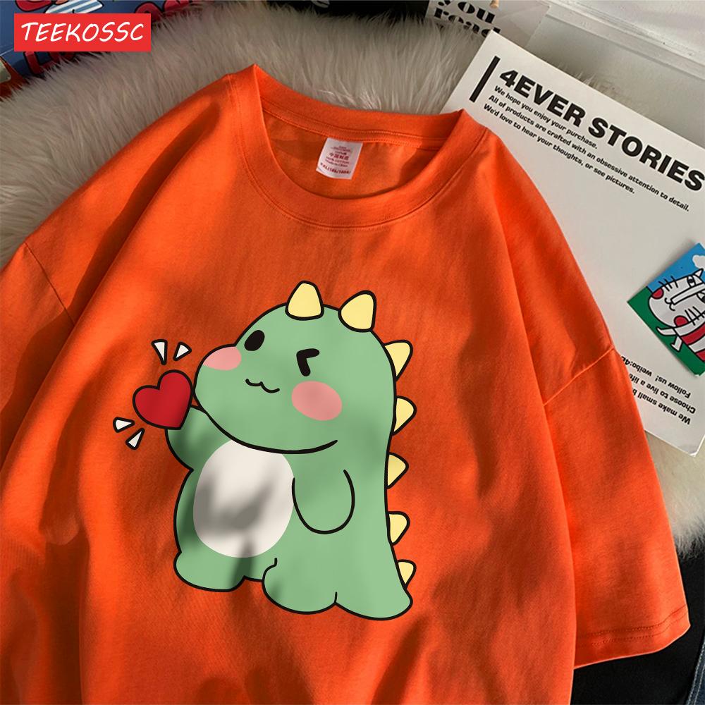 Trend Cotton WomenS TShirts Cute Little Dinosaur Confesses Love Printing Tee Shirts Soft Loose ONeck Summer Female Clothes