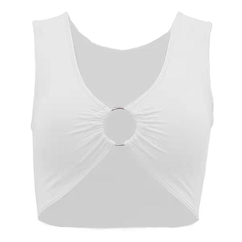 

European and American New V-neck Metal Ring Hollow Sexy Vest White M