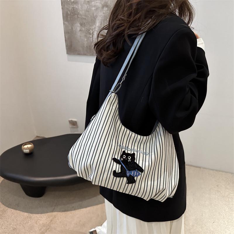 Stylish Large Capacity Blue Canvas Tote Bag For Women Perfect For Autumn Fashion