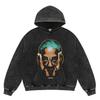 Mens Vintage Washed Hoodie With Distressed Graphic Print Loose Fit Cotton Pullover Fall Casual Wear
