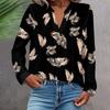 Women's Fashionable And Casual Shirt Long Sleeve V-neck Button Printed Blouse Top