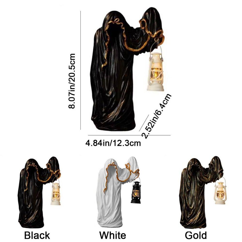 Resin Hell Mailman Lantern Decorative Scary Eerie Glow Ghost Figurine with Lantern Halloween Ghost Lantern Table Centerpieces