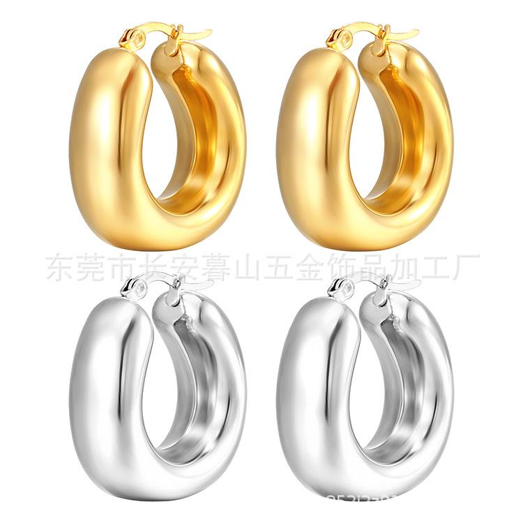 Hollow Earrings Simple Earrings, Stainless Steel 18k Gold Ear Buckles Chubby Exaggerated Women's Earrings