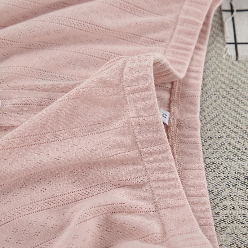 Women Comfortable Breathable Knitted Cropped Long Sleeve Long Pants Two Piece Sleepwear Loungewear