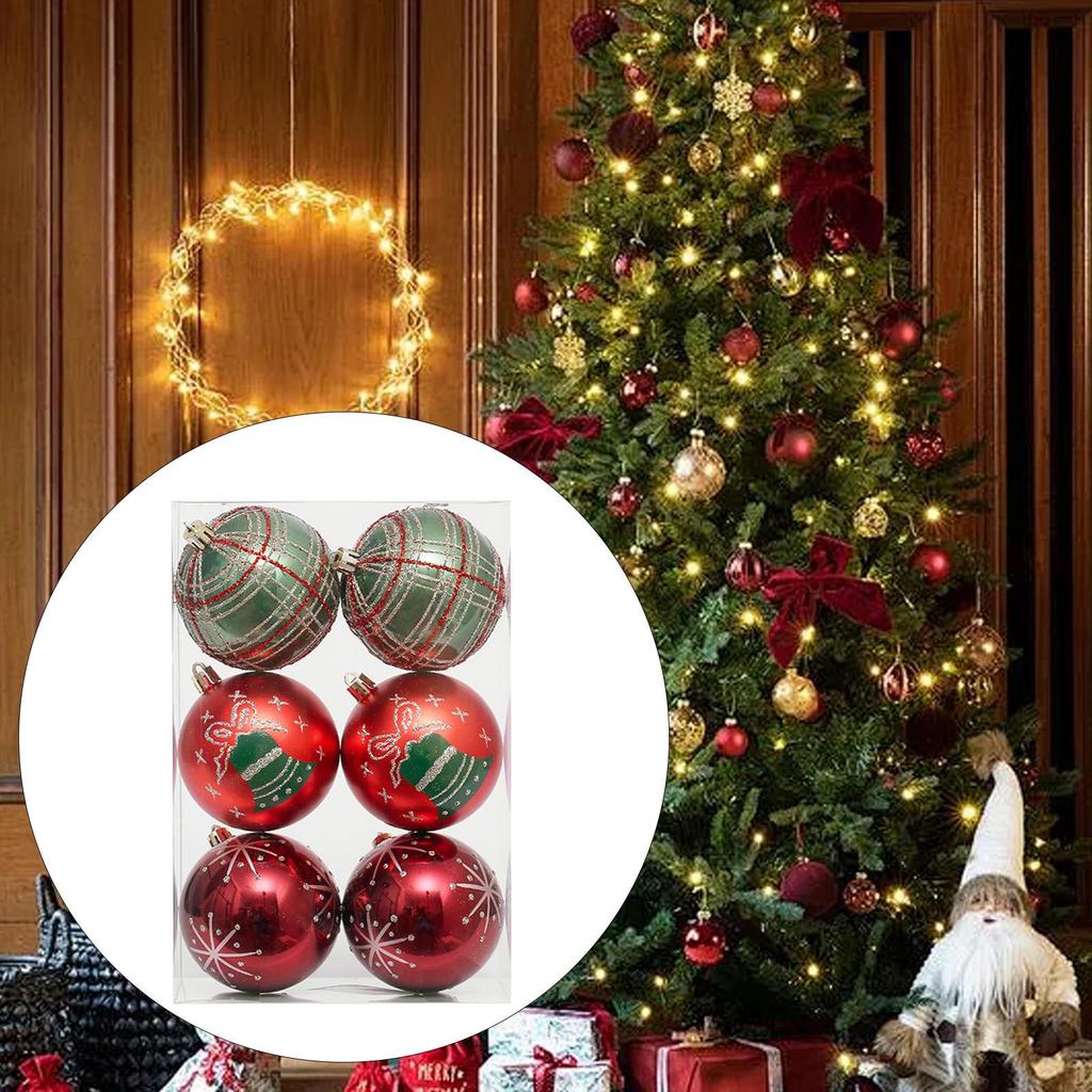 6 Pieces Christmas Ball Ornaments Tree Hanging Balls with Hole Xmas Decorations