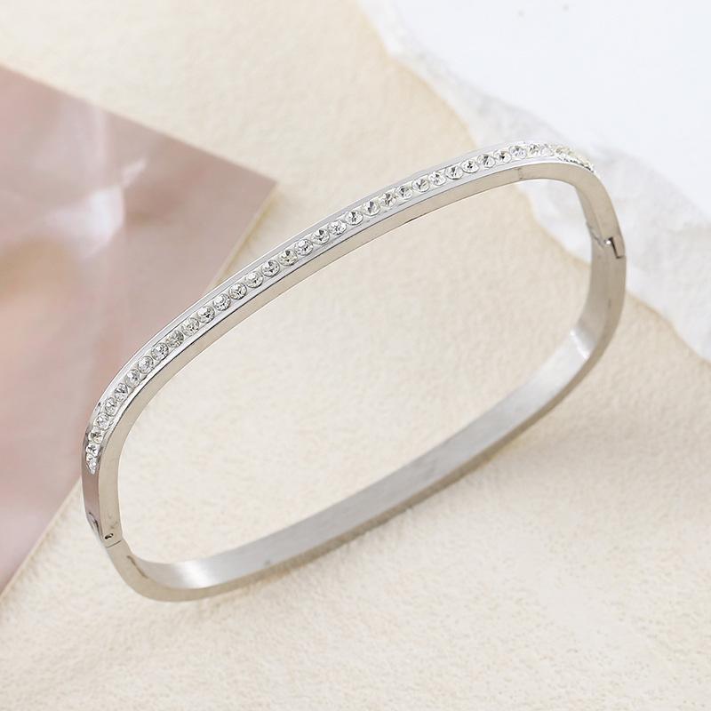 Starry Rhinestone Titanium Steel Square Buckle Bracelet - Women s Colorfast Hand Jewelry