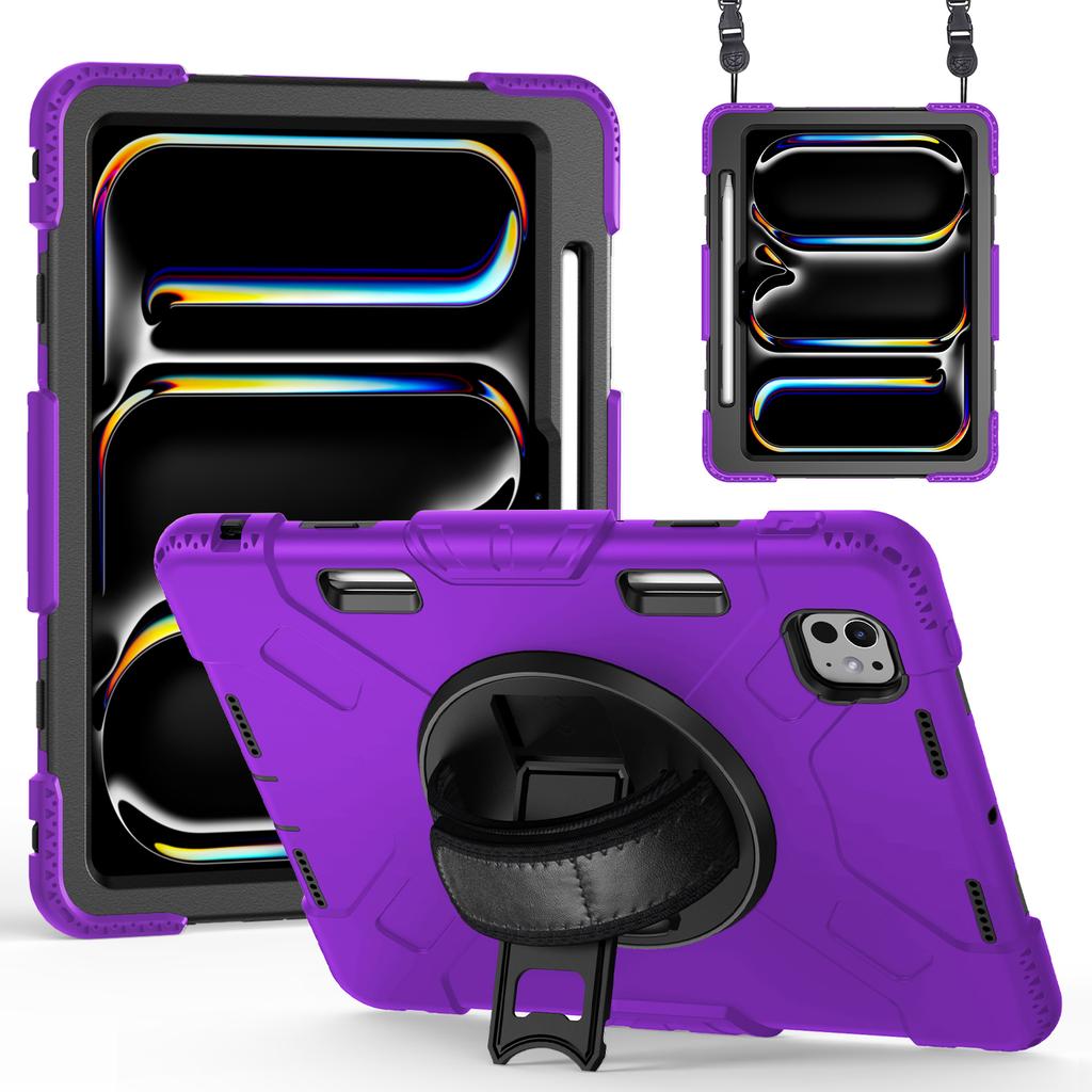 For iPad Pro 11 (2025)/11 (2024) Kickstand Case Anti-Scratch Tablet Cover with Shoulder Strap