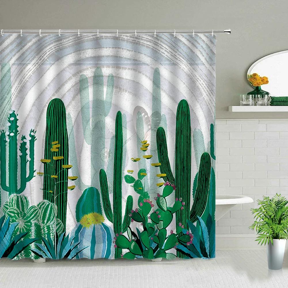 Hower Curtains of Textile Water Color Cactus Flower Tropical Plants Colorful Succulents Pattern Bathroom Shower Curtain Set