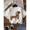Taglie Europee Stile Casual Retro Americano Articolo di Moda Trendy Primavera ed Estate per Ragazze, T-shirt Stampata con Motivo Dachshund Marrone