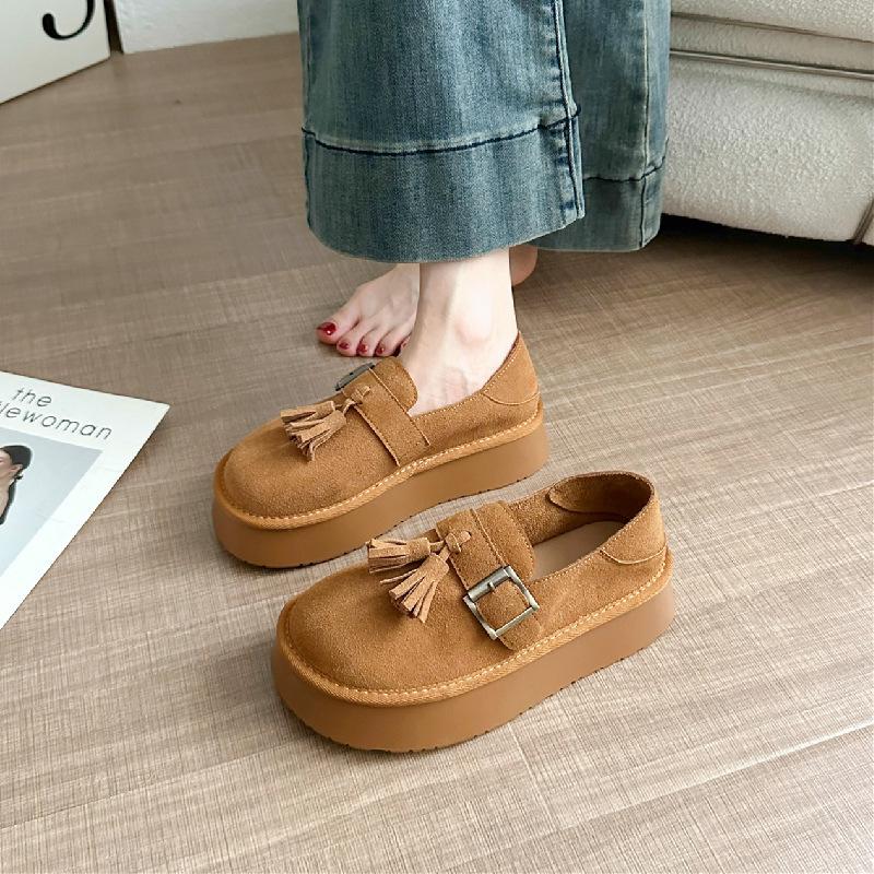 

Туфли Birkenstock на толстой подошве, женские ретро-лоферы, женские повседневные туфли с пряжкой на ремне и кисточками 35 абрикосовый