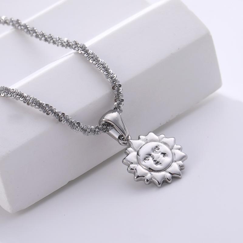 Vintage Gypsy Lucky Smiley Necklace Female Popular Stainless Steel Plated 18K Versatile