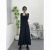 French Chic Long Sleeve Dress With Spliced Knitted Fabric For Autumn Fashion