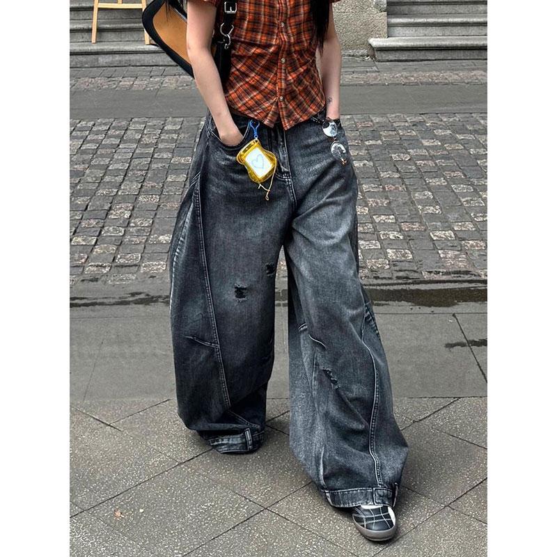 BeatStreet Schwarze Jeans Damen Vintage High Waist Cargo Jeans Straight Lässig Locker Große Größen Weiter Bein Denim Baggy Hose Y2K