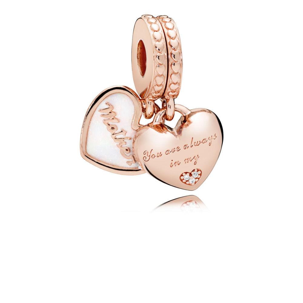 925 Silver Rose Gold Charms Open Heart Sparkling Polish Charm Pendant Clip Stopper Charms Fit Original Bracelet