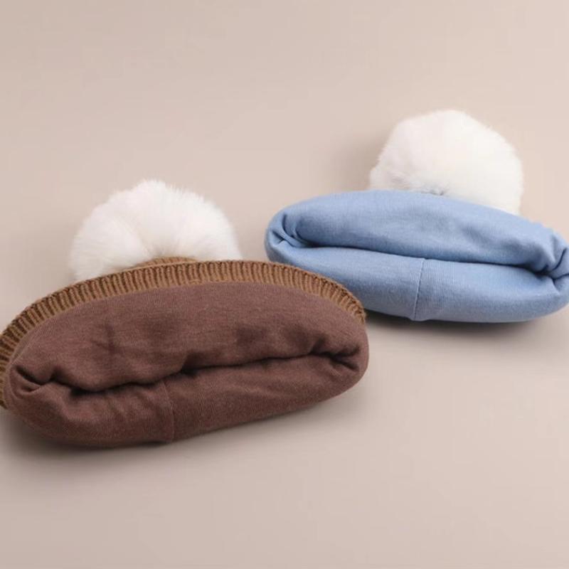 Niedliche Plüschkugel Baby Wollmütze Cartoon Bär Kinder Ohrenschutz Mütze 0-2 Jahre Kinder Winter Warme Überziehmütze Gestrickte Beanies