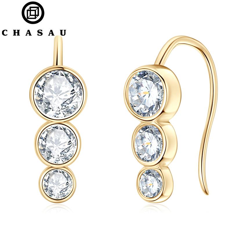 Three Stone Lab Diamond Earrings 925 Sterling Silver Climber Earring Round Bezel Moissanite Stud Earrings for Women