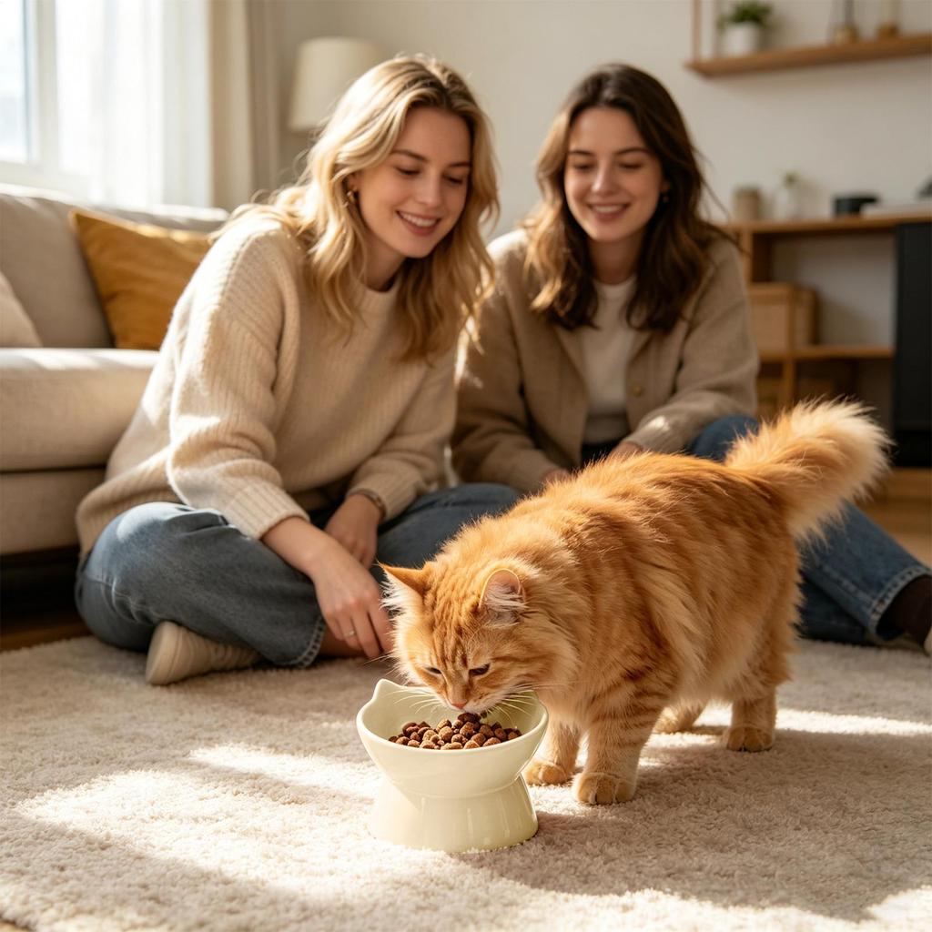 Raised Cat Food Bowls Ceramic Slow Feeder Water Dish Lifted Cat Food Bowl For Home Kitchen Dining Area Living Room Apartment