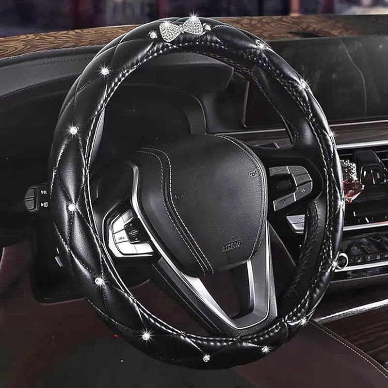 Full Sparkly Rhinestone Car Steering Wheel Cover Universal Leather Steering Wheel Cover Auto Car Styling Interior Decor Accessories (Gray